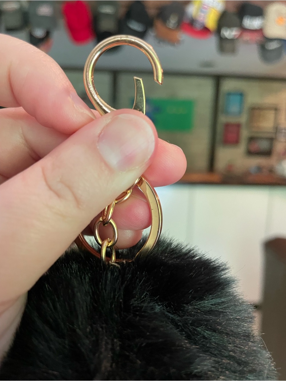 Pom-Pom Keychain Purse Bag Backpack Charm - Split Ring Lobster Claw - Black - Picture 4 of 5